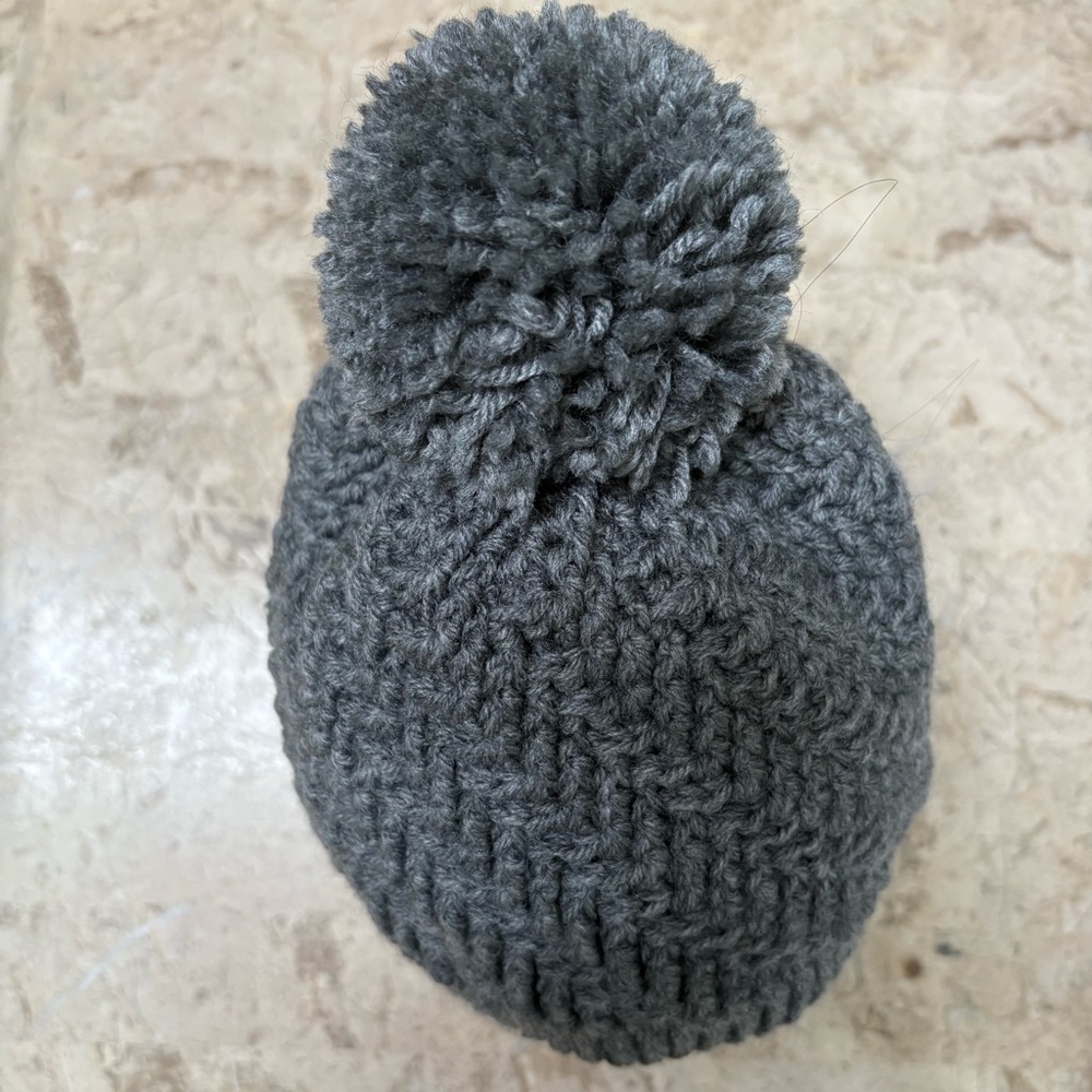 Crochet Hat Grey Pompon Size M